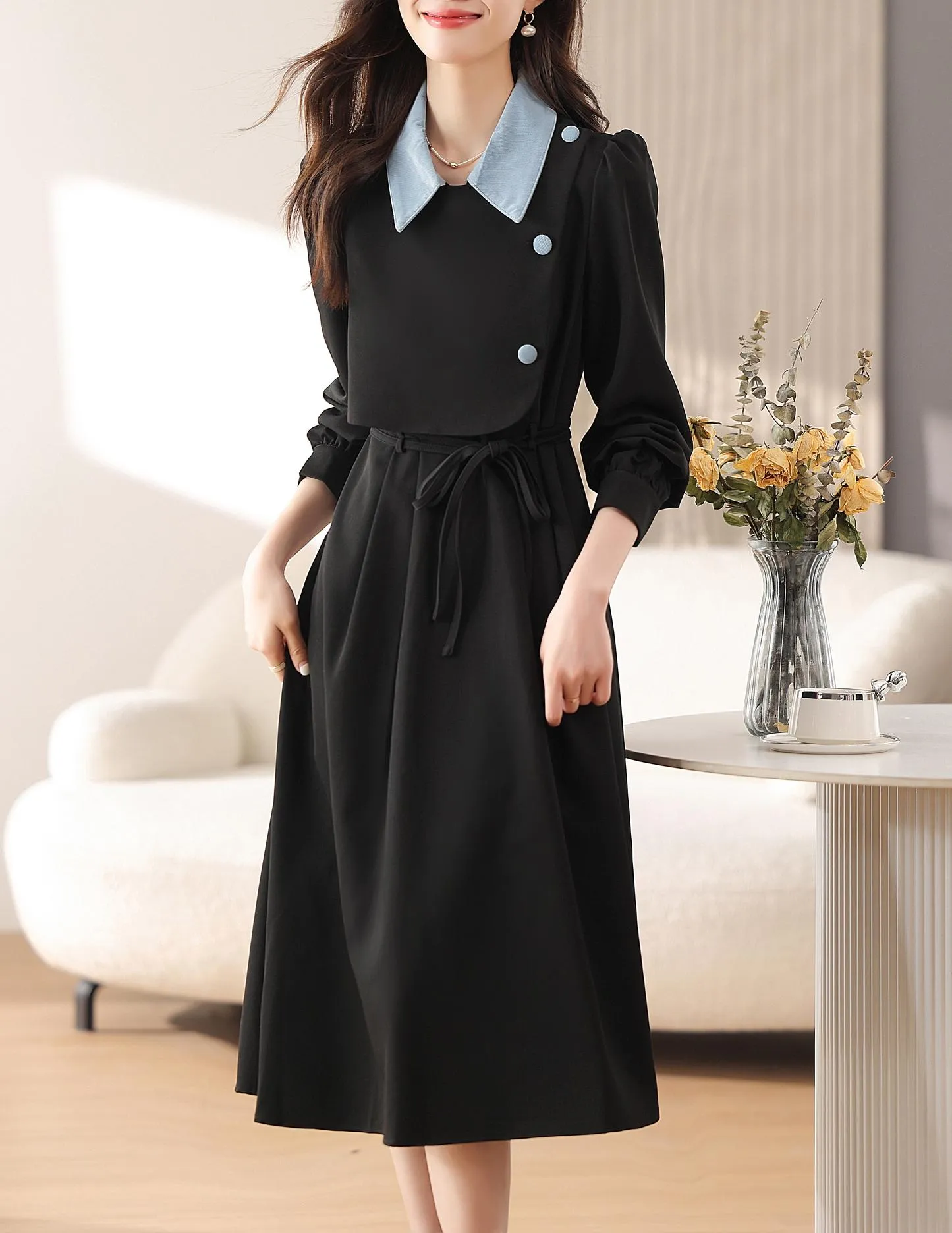 Elegant A-line Drawstring-waisted Dress for Women