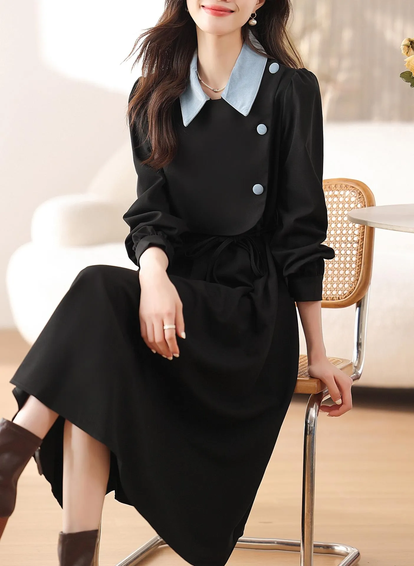 Elegant A-line Drawstring-waisted Dress for Women