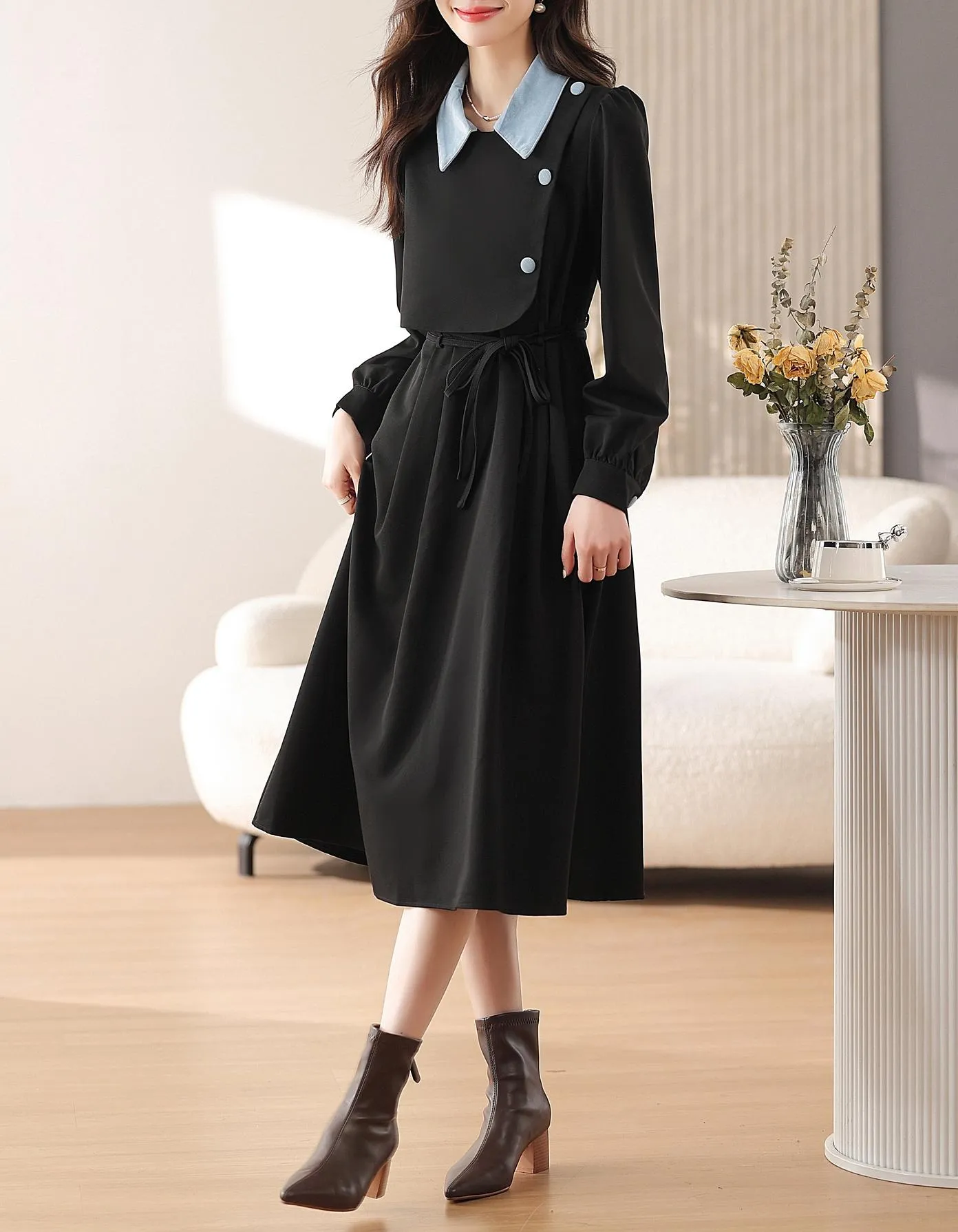 Elegant A-line Drawstring-waisted Dress for Women