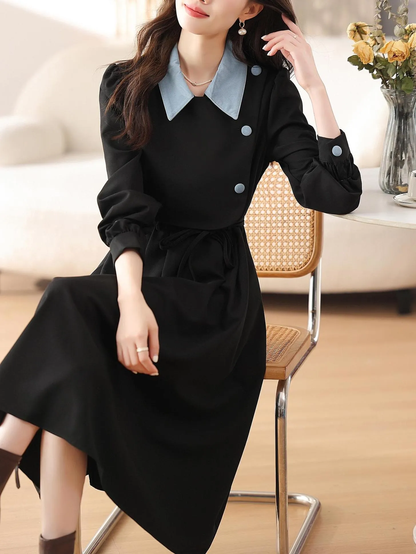 Elegant A-line Drawstring-waisted Dress for Women