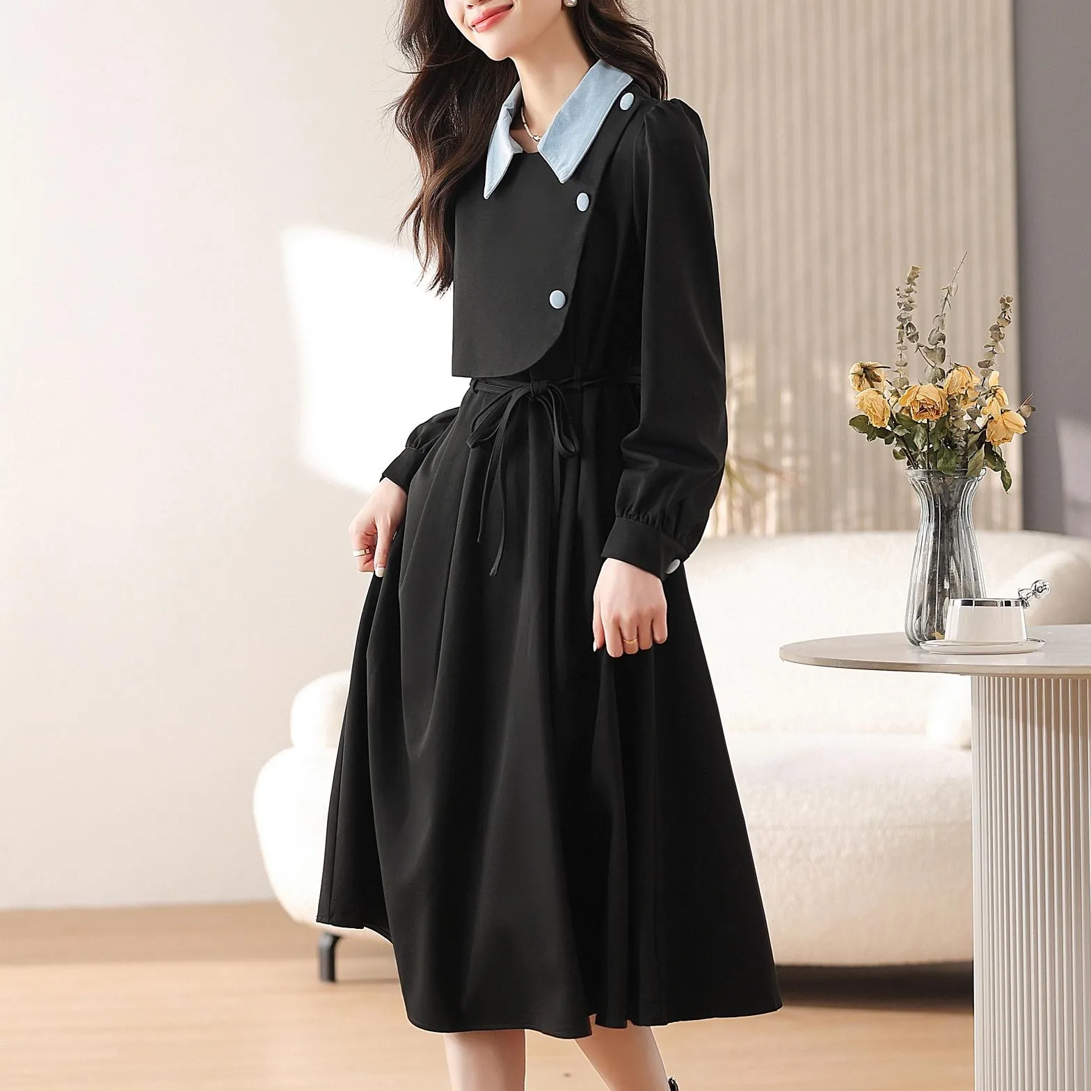 Elegant A-line Drawstring-waisted Dress for Women