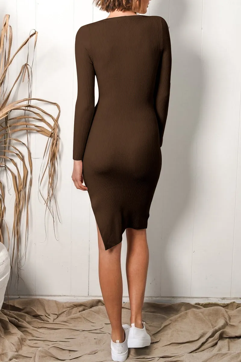 Elegant Print Solid Solid Color O Neck One Step Skirt Dresses