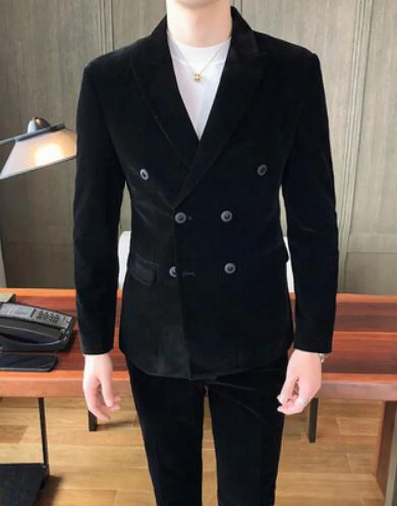 Elegant Wine Red Suits Mens Velvet Luxury Suits for Mens Groom Wedding Velour Suits Gentlemen Dress 2 Pcs Flannel Green Burgundy
