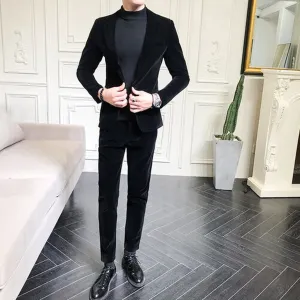 Elegant Wine Red Suits Mens Velvet Luxury Suits for Mens Groom Wedding Velour Suits Gentlemen Dress 2 Pcs Flannel Green Burgundy