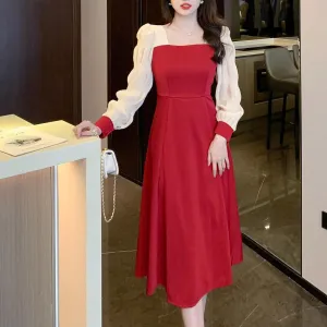 Elegant Women's Dress with Ruffled Hem and Long Sleeves