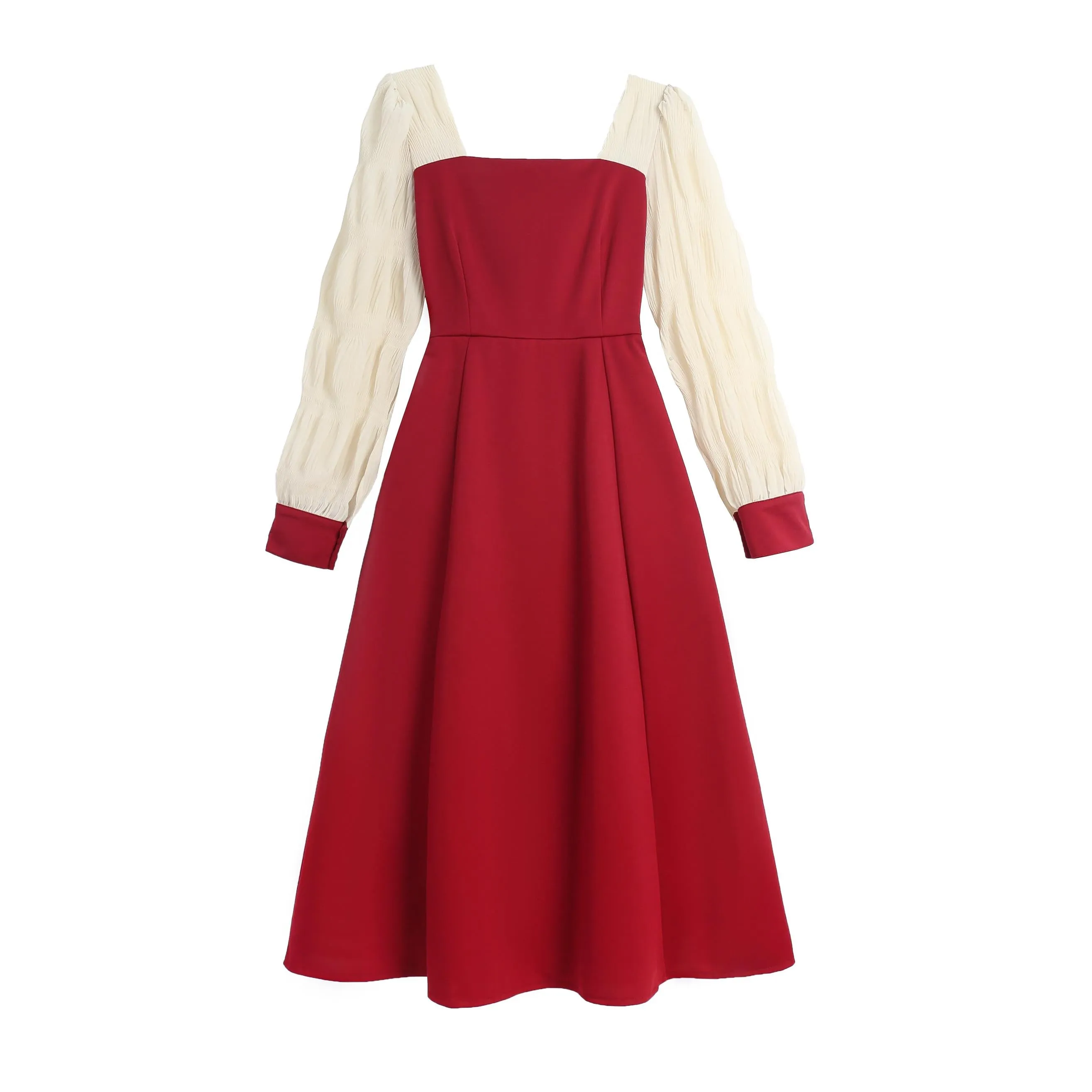 Elegant Women's Dress with Ruffled Hem and Long Sleeves