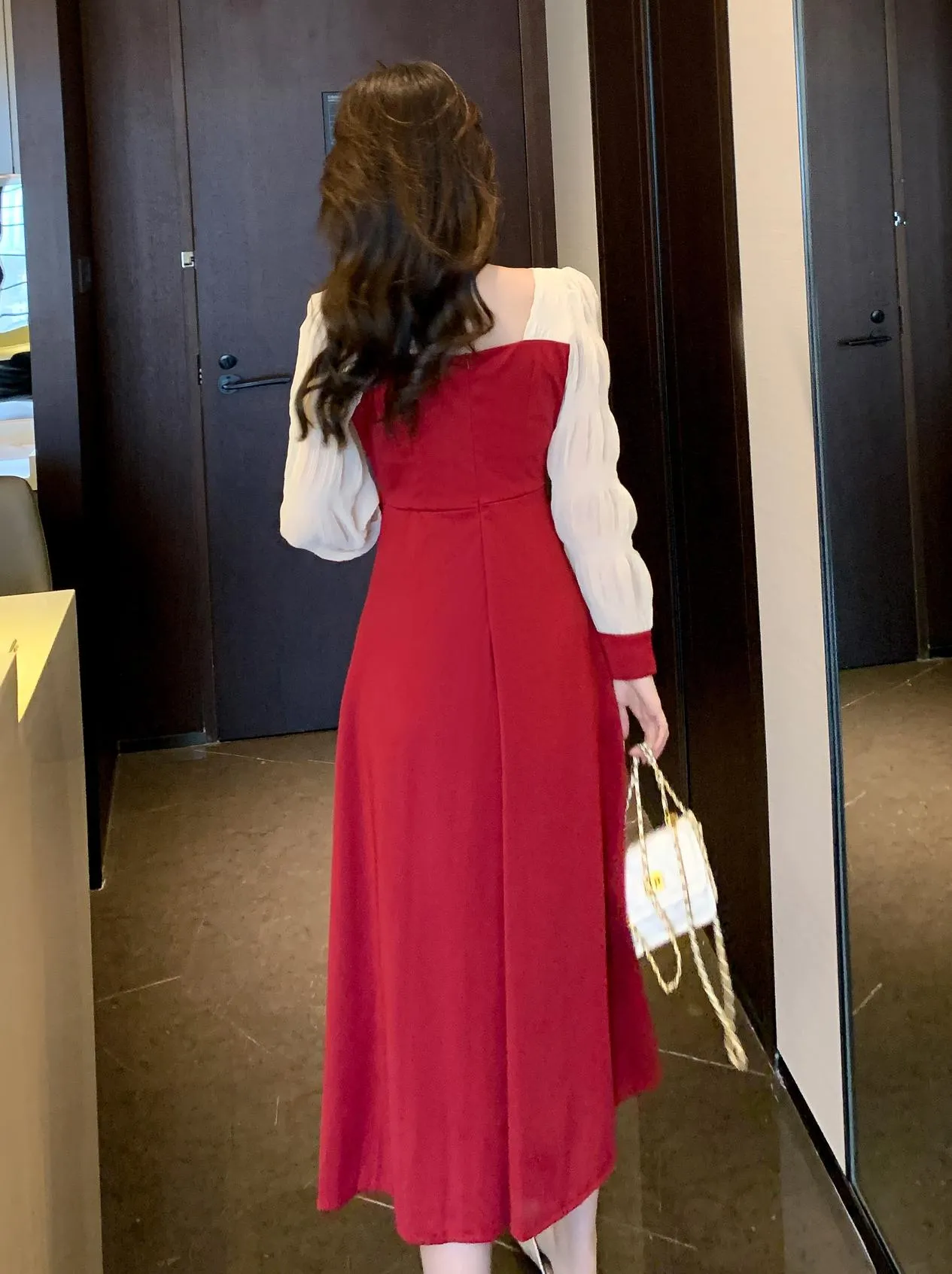 Elegant Women's Dress with Ruffled Hem and Long Sleeves