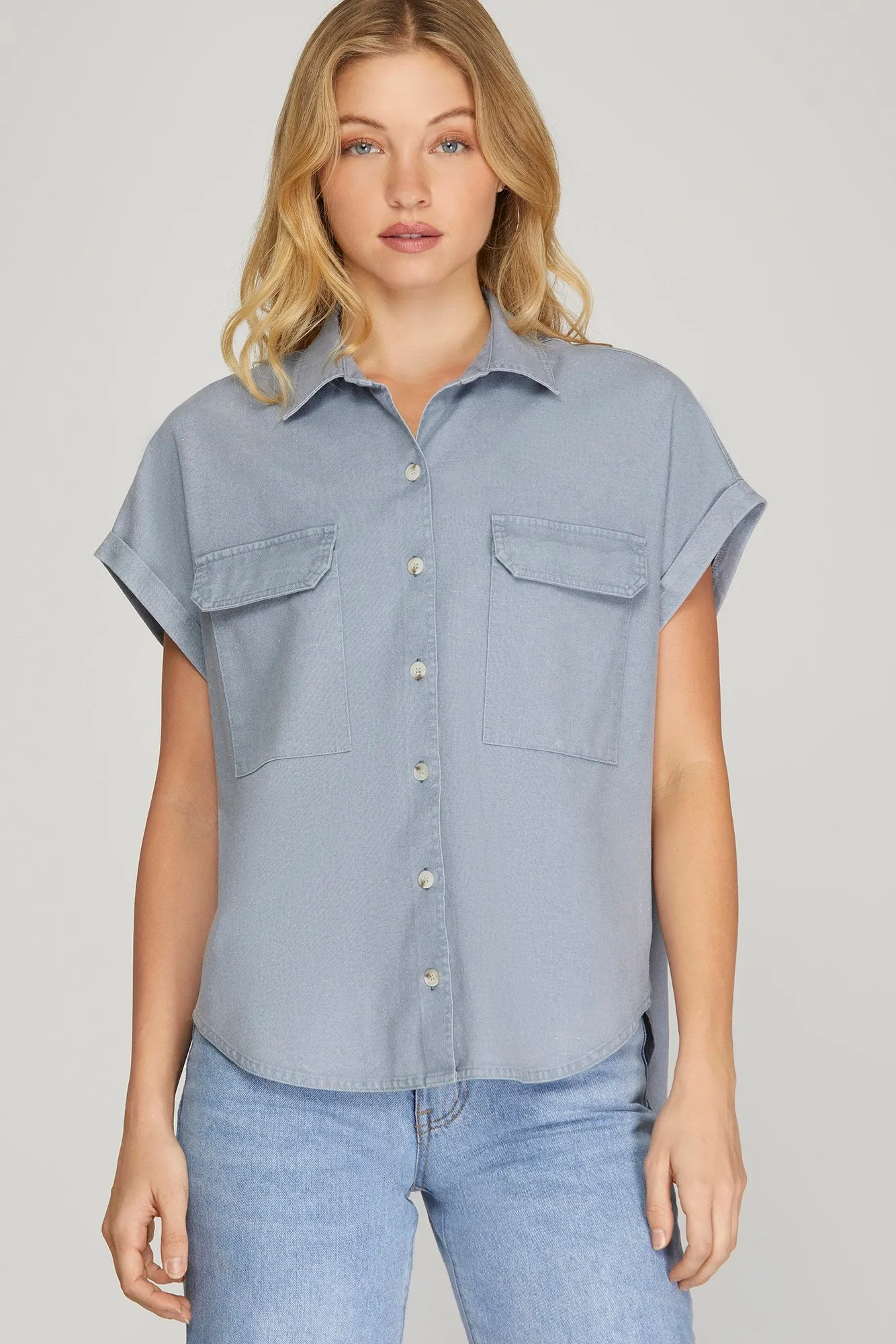 Eliana Drop Shoulder Flap sleeve Button Up Top *FINAL SALE*