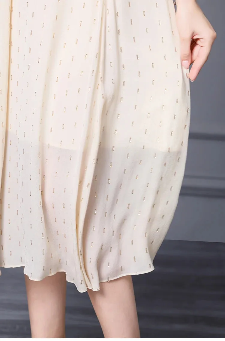 Emerie Shiny Dot O-Neck Lantern Sleeve Sashes High Street Dress