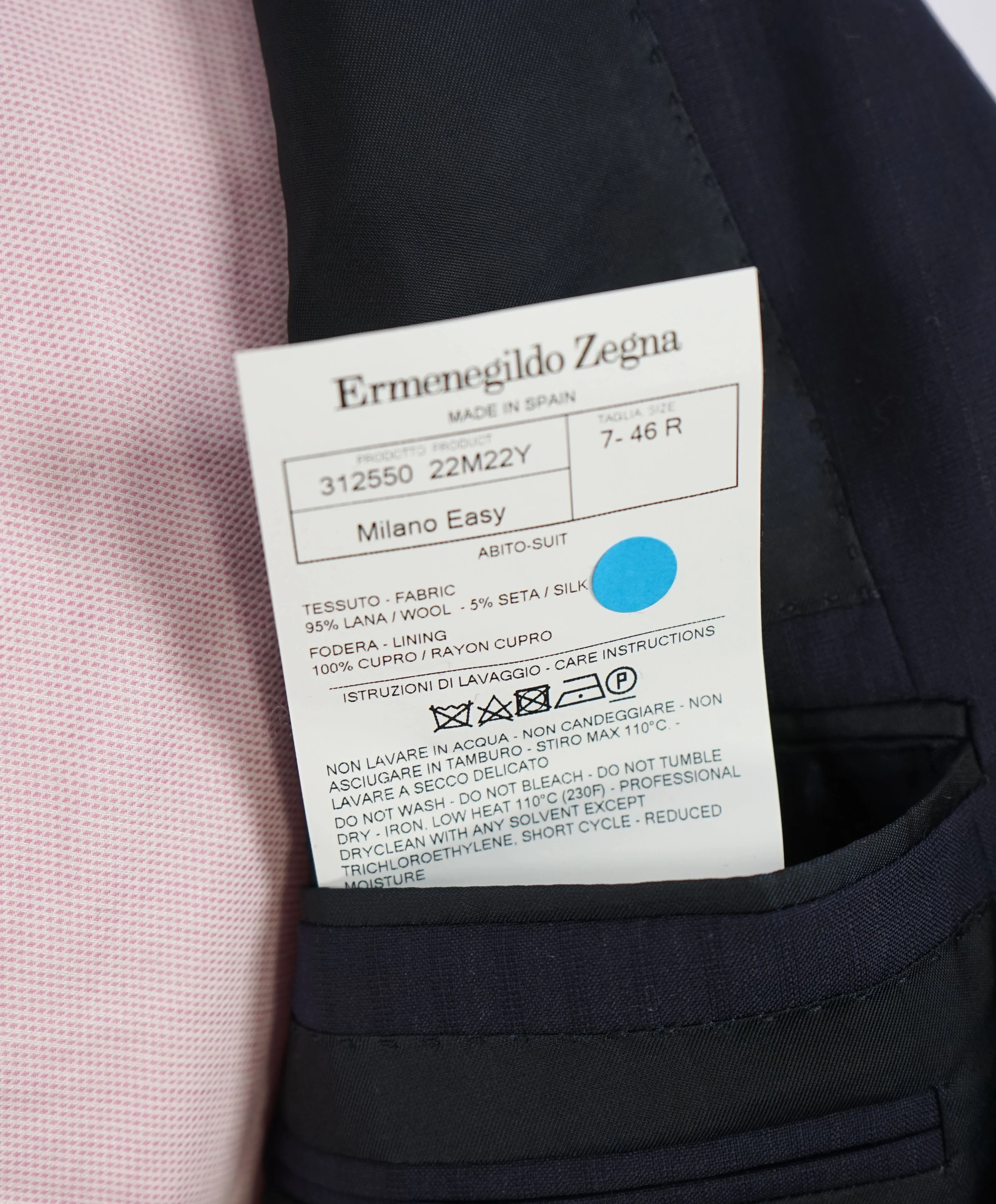 ERMENEGILDO ZEGNA -“ACHILLFARM" SILK Blend Tonal Texture Navy Suit - 36R