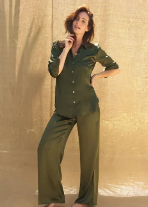 Estelle Pants in Olive Charmeuse Silk