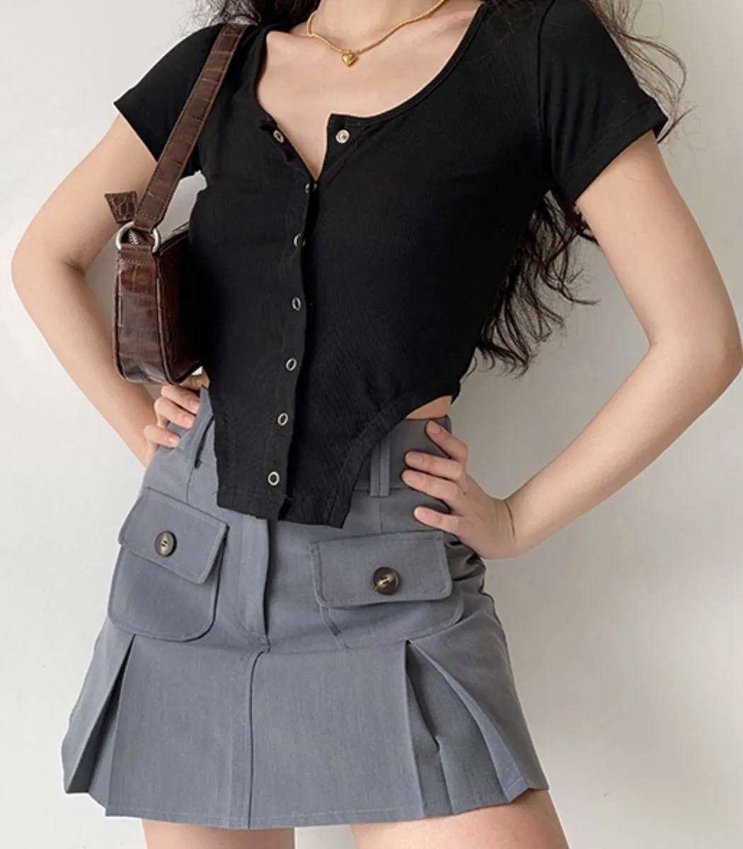 european double pocket high waist a-line skirt