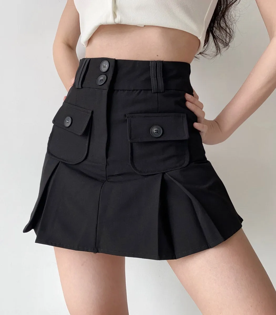 european double pocket high waist a-line skirt