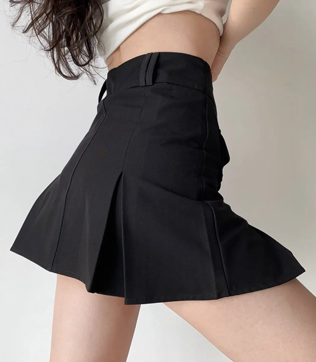 european double pocket high waist a-line skirt
