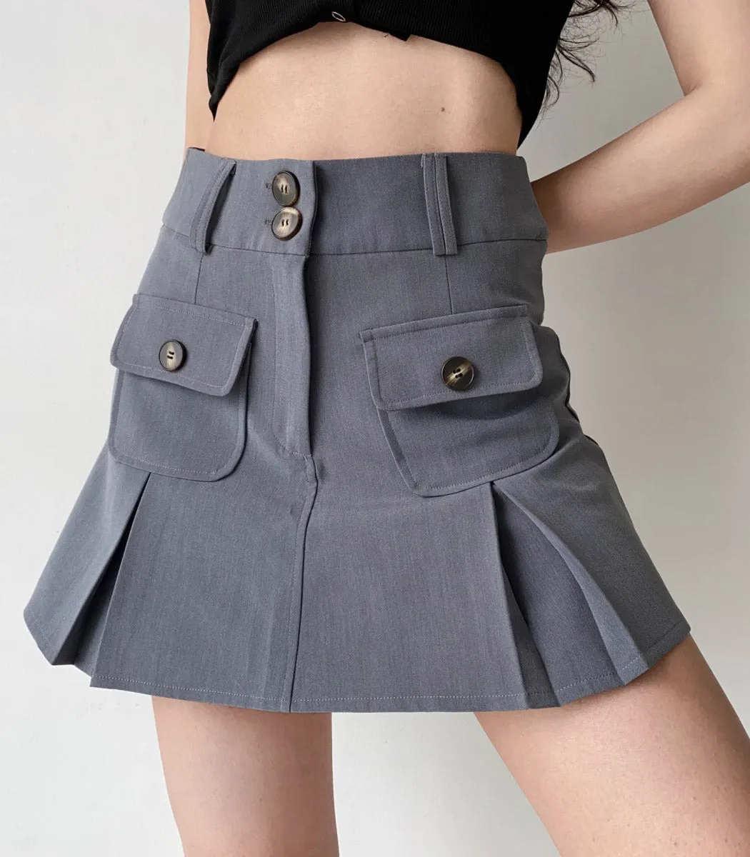 european double pocket high waist a-line skirt