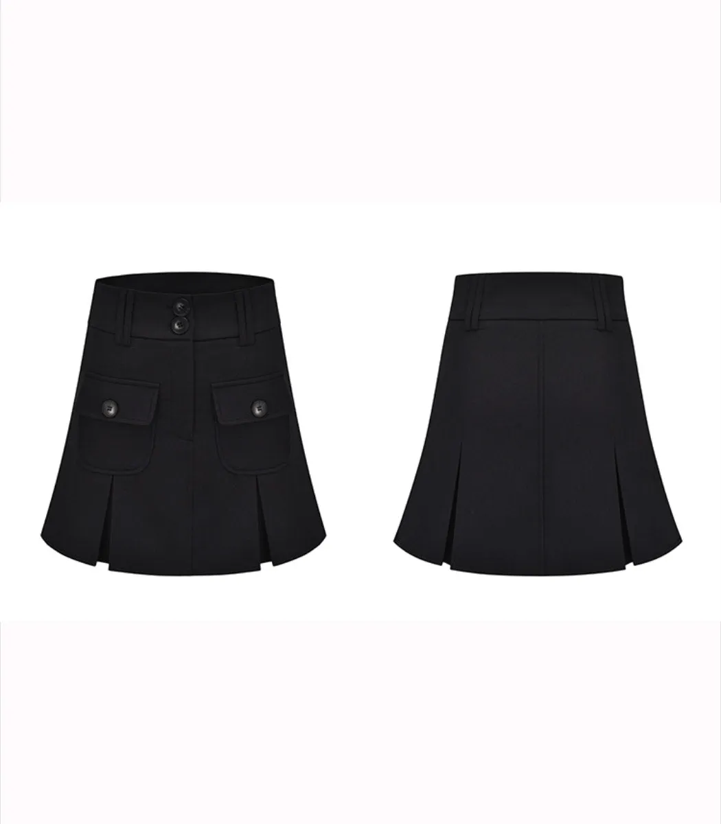 european double pocket high waist a-line skirt