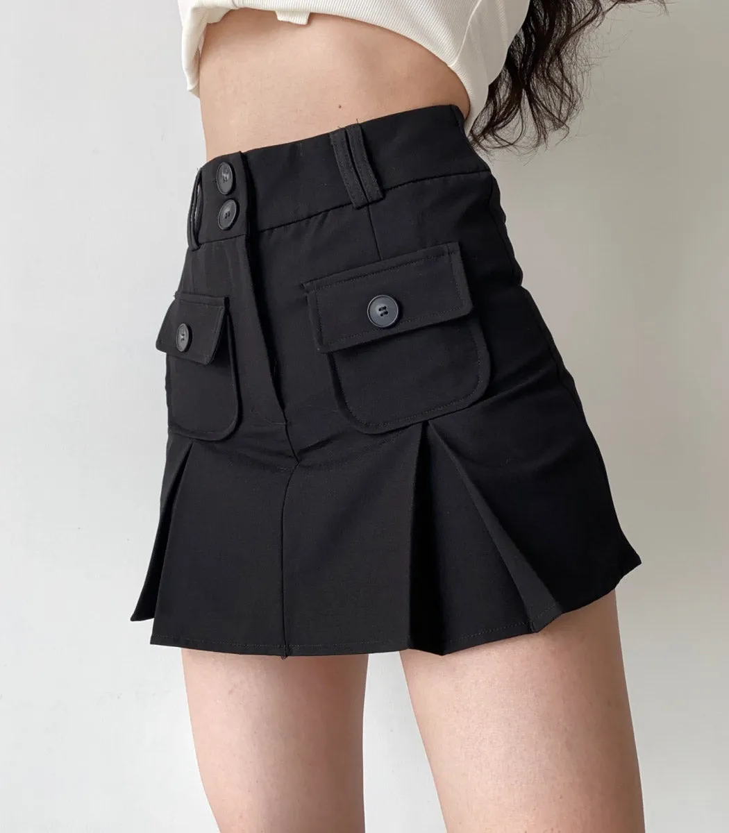 european double pocket high waist a-line skirt