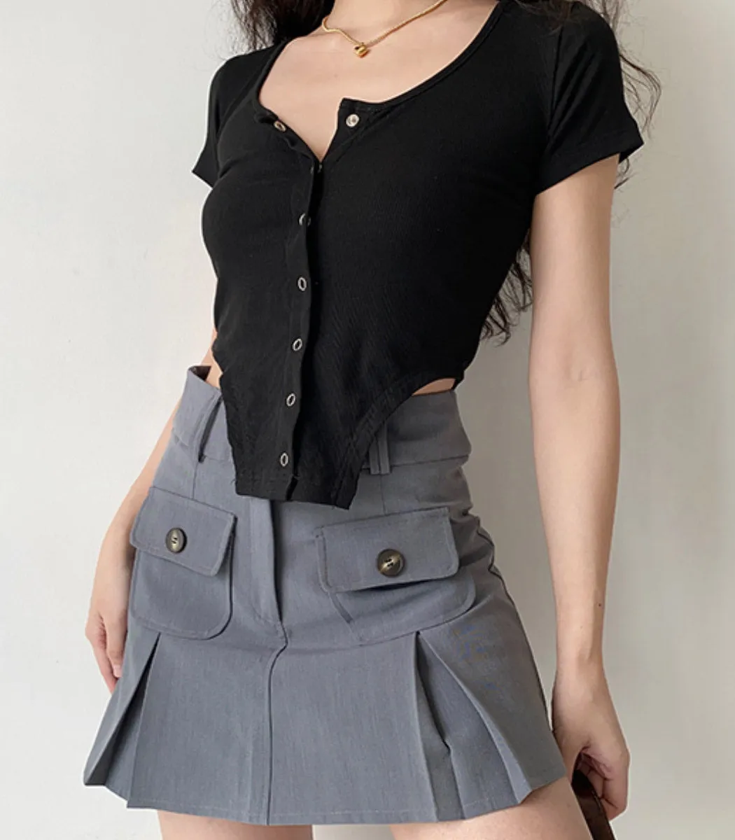 european double pocket high waist a-line skirt