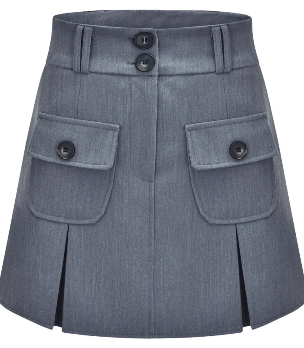 european double pocket high waist a-line skirt