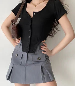 european double pocket high waist a-line skirt