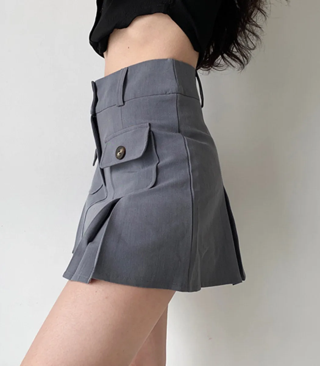 european double pocket high waist a-line skirt