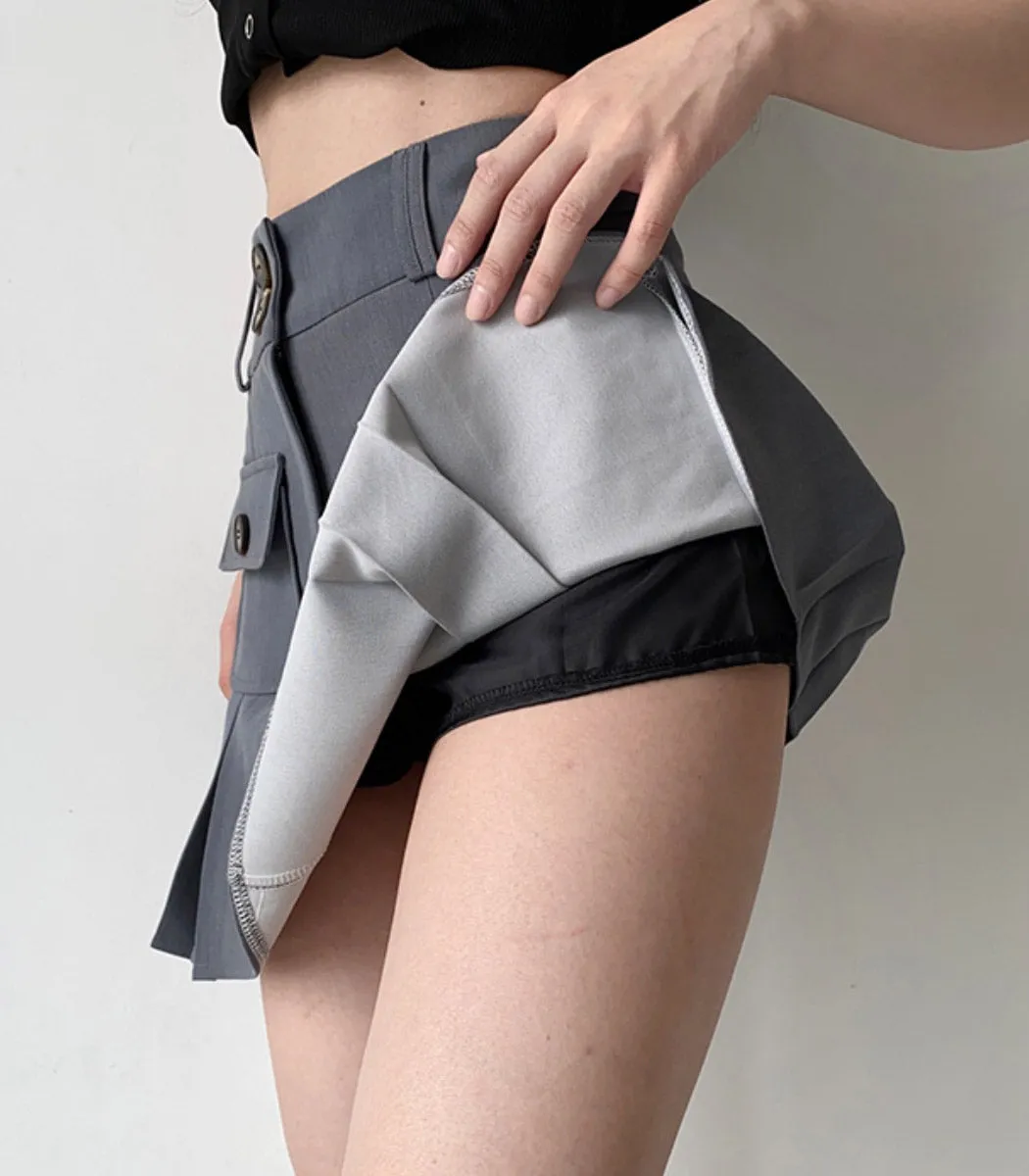 european double pocket high waist a-line skirt