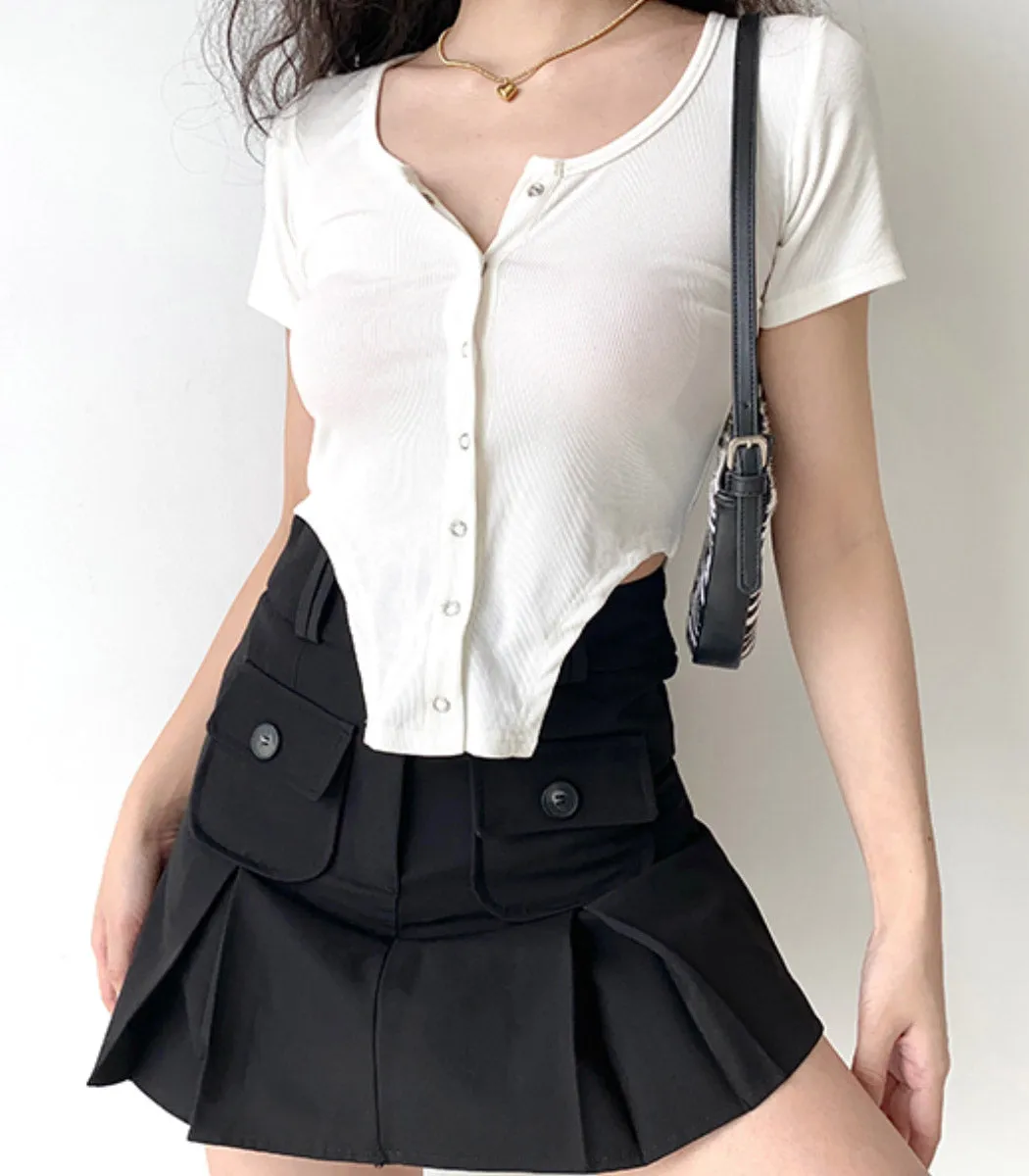 european double pocket high waist a-line skirt