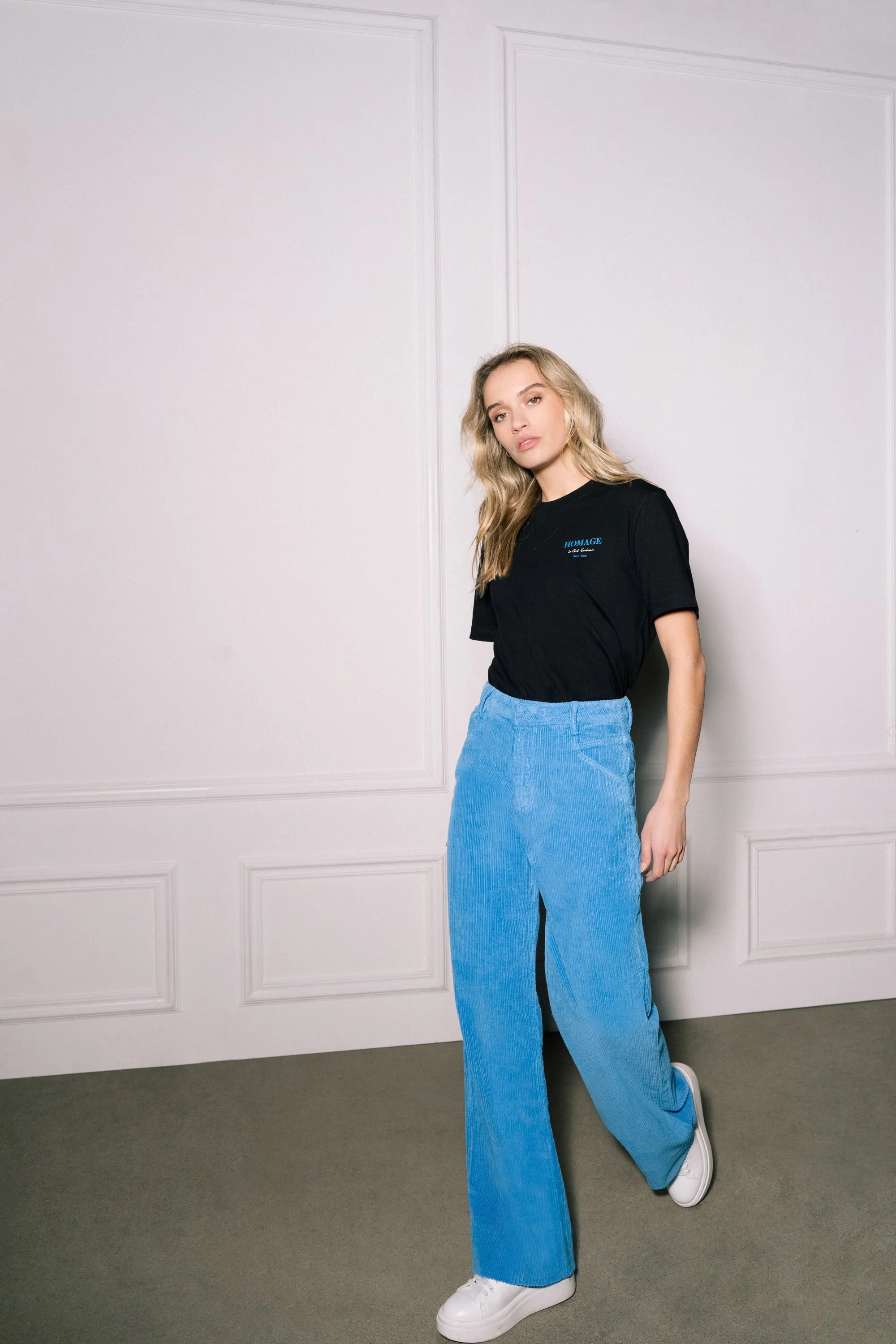 Farrah - Rib Pants With Wide Leg