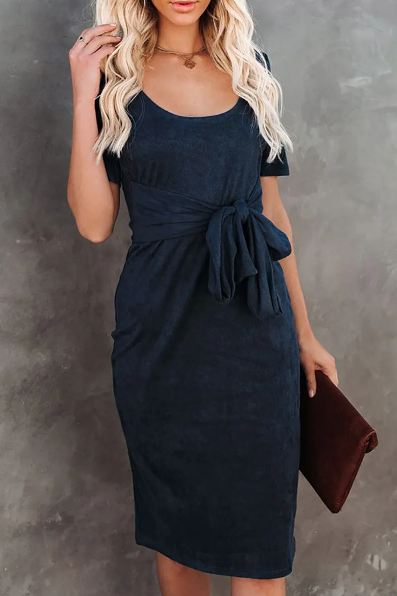 Fashion Solid Bandage U Neck Pencil Skirt Dresses(5 Colors)