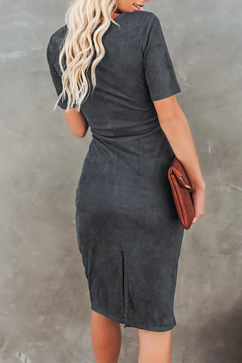 Fashion Solid Bandage U Neck Pencil Skirt Dresses(5 Colors)