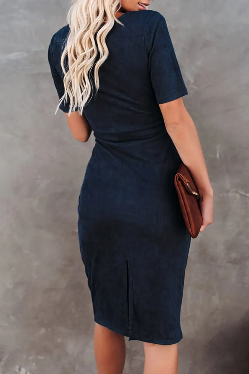 Fashion Solid Bandage U Neck Pencil Skirt Dresses(5 Colors)