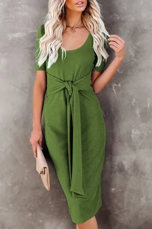 Fashion Solid Bandage U Neck Pencil Skirt Dresses(5 Colors)