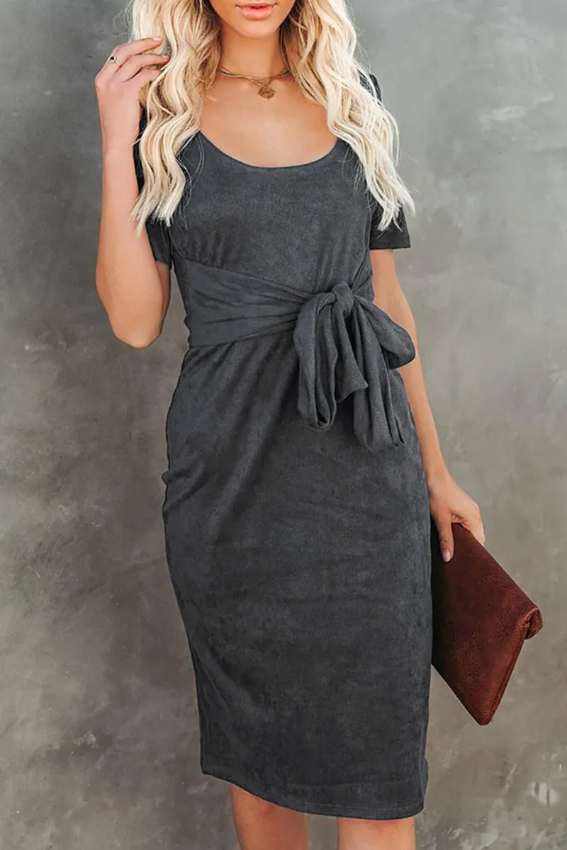 Fashion Solid Bandage U Neck Pencil Skirt Dresses(5 Colors)