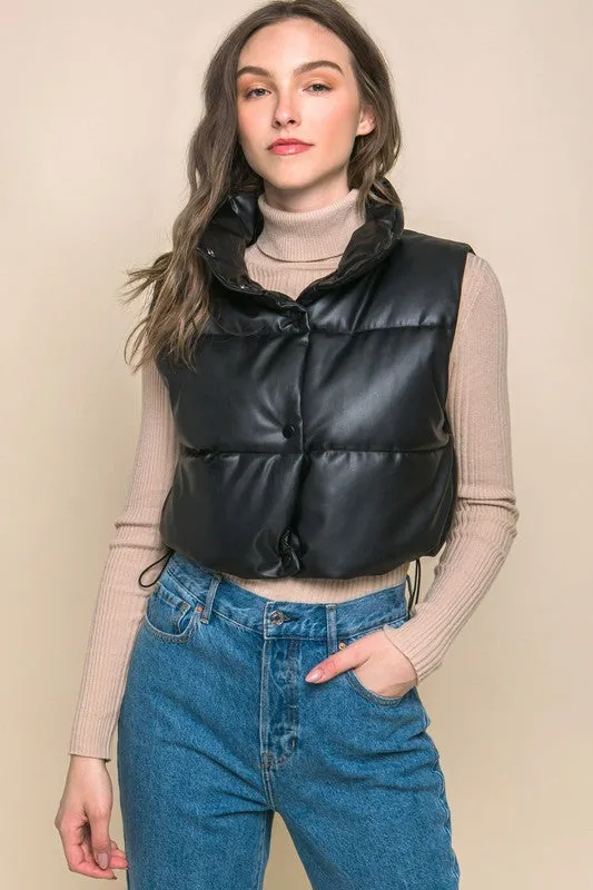 Faux Leather puffer Vest With Snaps (Various Colors), Love Tree