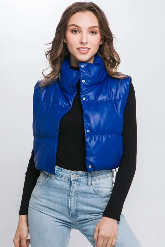 Faux Leather puffer Vest With Snaps (Various Colors), Love Tree