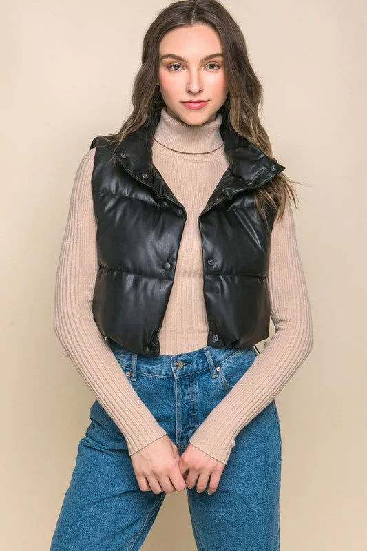 Faux Leather puffer Vest With Snaps (Various Colors), Love Tree