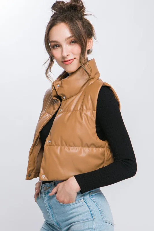 Faux Leather puffer Vest With Snaps (Various Colors), Love Tree