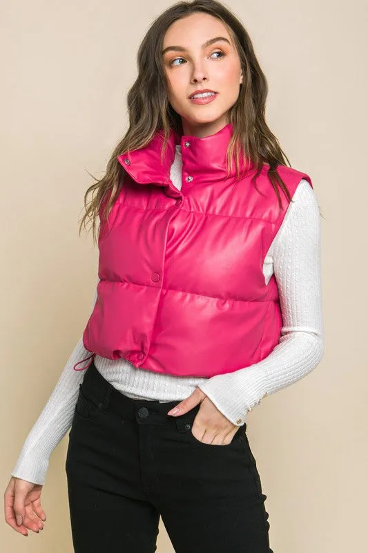 Faux Leather puffer Vest With Snaps (Various Colors), Love Tree