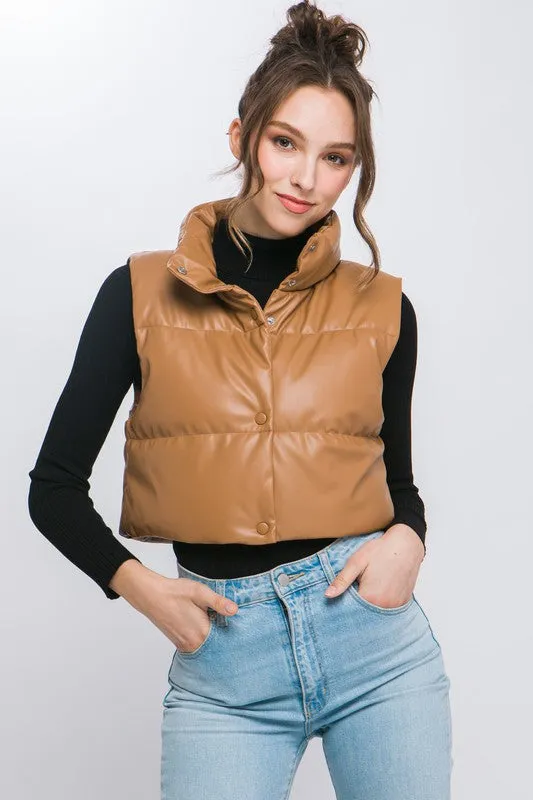 Faux Leather puffer Vest With Snaps (Various Colors), Love Tree