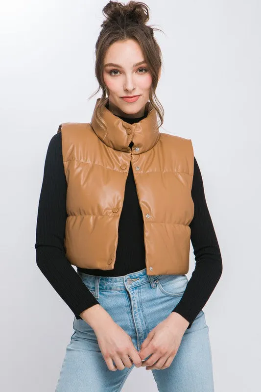 Faux Leather puffer Vest With Snaps (Various Colors), Love Tree