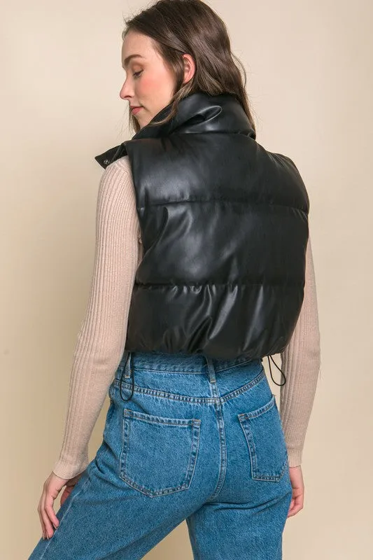 Faux Leather puffer Vest With Snaps (Various Colors), Love Tree