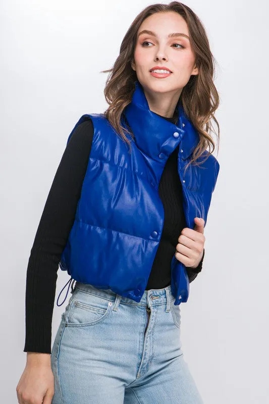 Faux Leather puffer Vest With Snaps (Various Colors), Love Tree