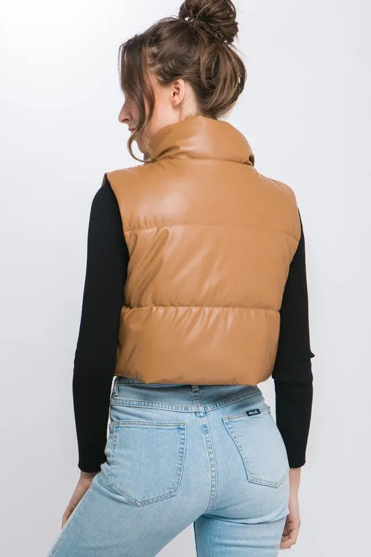 Faux Leather puffer Vest With Snaps (Various Colors), Love Tree