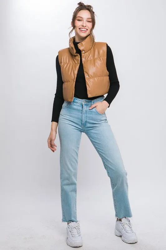Faux Leather puffer Vest With Snaps (Various Colors), Love Tree