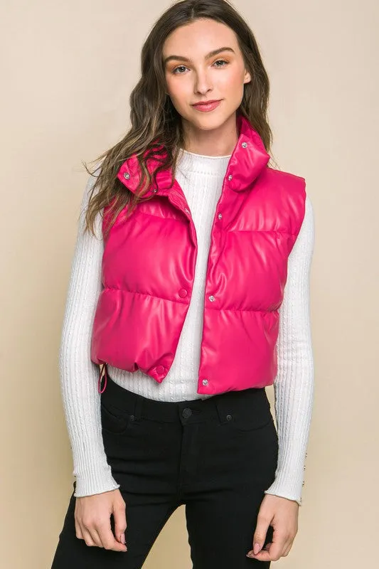 Faux Leather puffer Vest With Snaps (Various Colors), Love Tree
