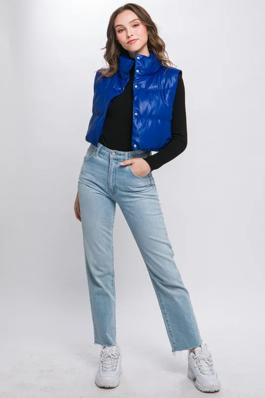 Faux Leather puffer Vest With Snaps (Various Colors), Love Tree