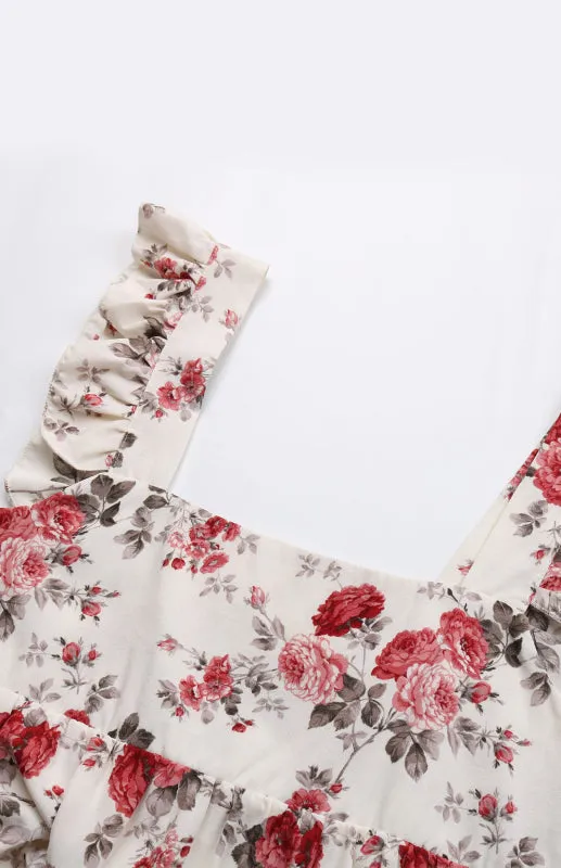 Floral Print Chiffon Mini Dress with Ruffle Straps