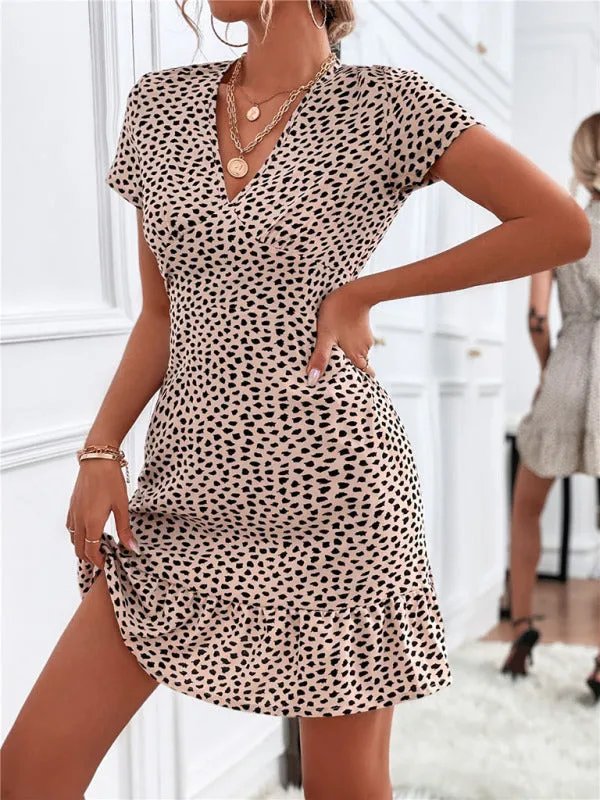 Floral Print V-Neck Mini Dress with Ruffle Hem