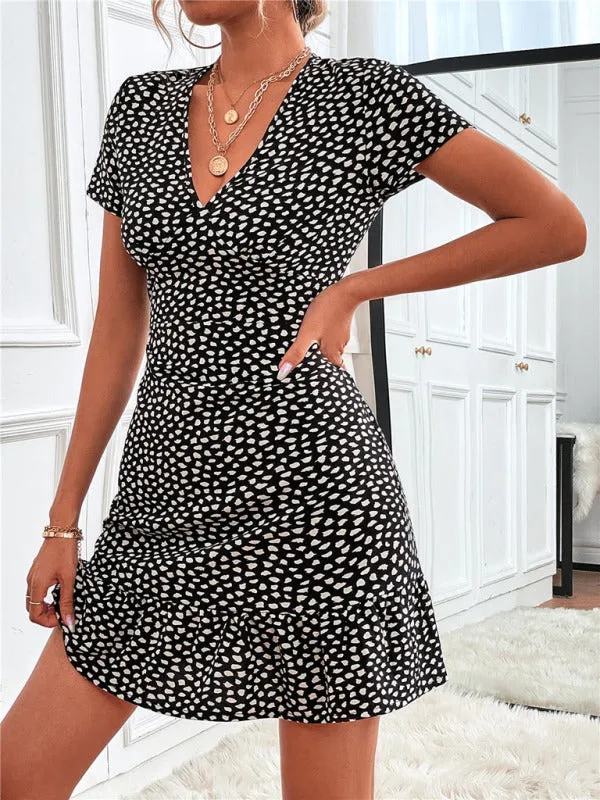 Floral Print V-Neck Mini Dress with Ruffle Hem
