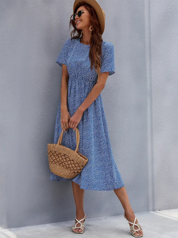 Floral Print Women's Summer Dress with Fitted Waist